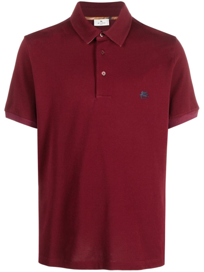 Etro Logo-embroidered Cotton-piqué Polo Shirt In Burgundy