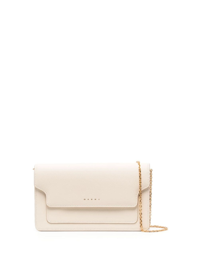 Marni Logo-stamp Leather Chain Wallet In Nude & Neutrals