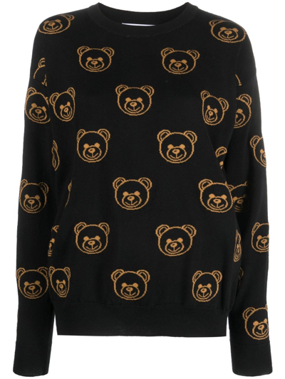 Moschino Teddy Bear Sweater With Inlay In Negro