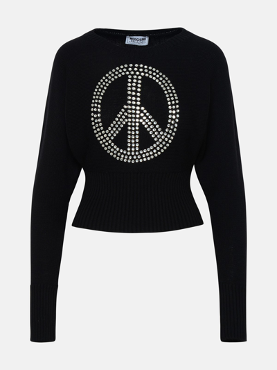 Moschino Jeans Peace Symbol-studded Jumper In Black