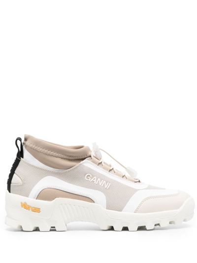 Ganni Embossed-logo Panelled-design Trainers In Neutrals