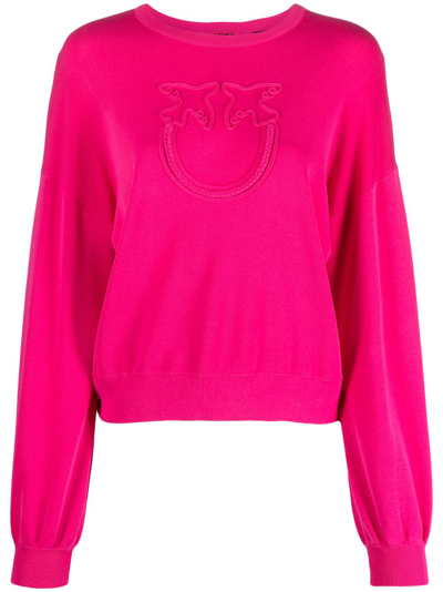 Pinko Logo-embroidered Cotton-blend Jumper In Pink