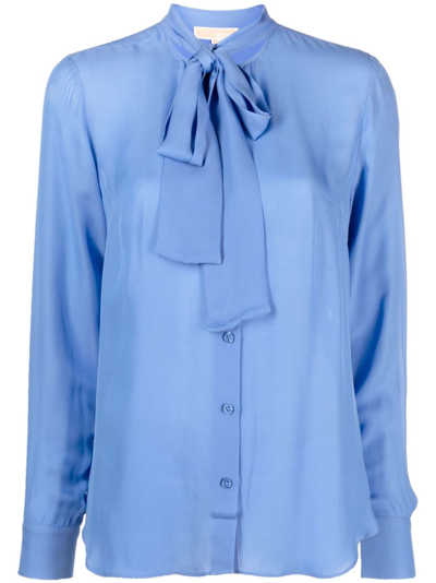 Michael Michael Kors Pussy-bow Collar Button-up Blouse In Blue