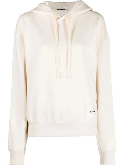 Jil Sander Logo-patch Drawstring Hoodie In Neutrals