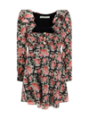 Alessandra Rich Rose Print Mini Silk Dress In Black/pink