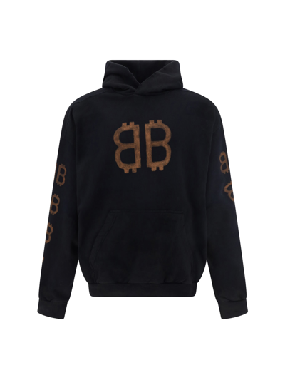 Balenciaga Crypto Cotton Jersey Hoodie In Black Faded