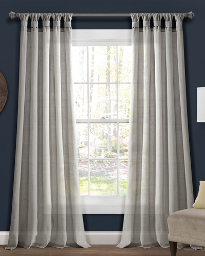 Triangle Home Burlap Knotted Tab Top Window Curtain Panels In Grey