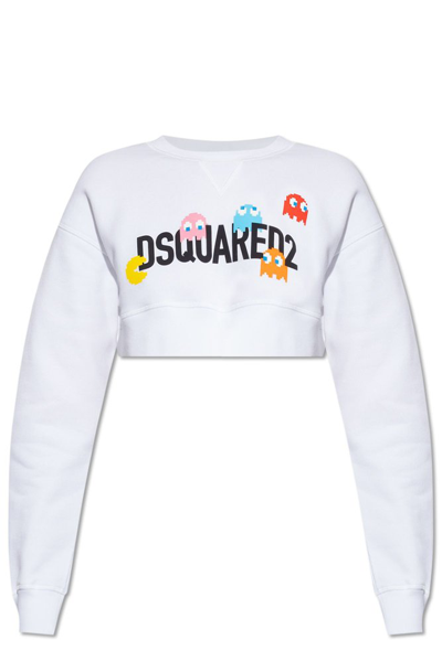 Dsquared2 Logo Printed Cropped Crewneck Sweartshirt In White