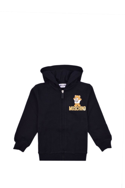 Moschino Kids Long Sleeved Logo Printed Hoodie In Black