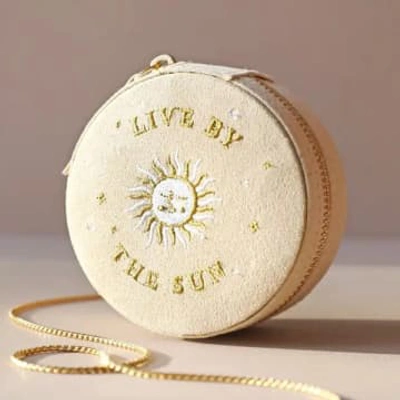 Lisa Angel Sun And Moon Embroidered Round Jewellery Case In Beige In Neturals