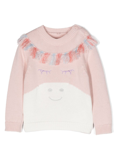 Stella Mccartney Babies' Frayed-detail Embroidered-design Sweatshirt In Pink
