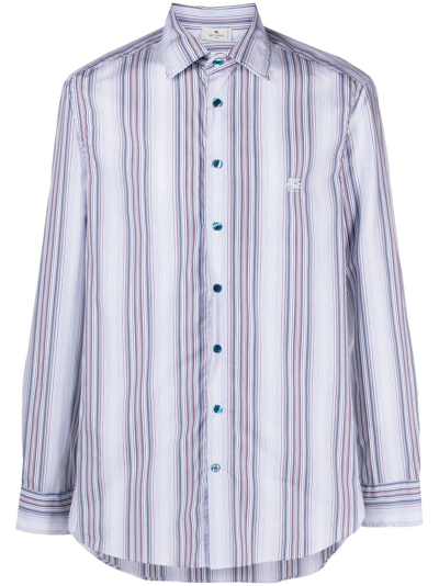 Etro Logo-embroidered Striped Shirt In Blue