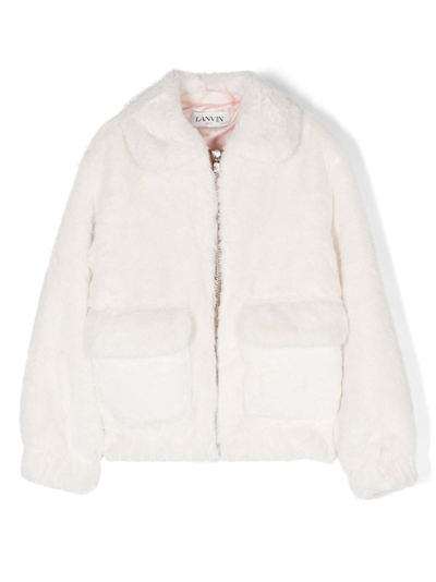 Lanvin Enfant Kids' Faux Shearling Spread-collar Jacket In Neutrals