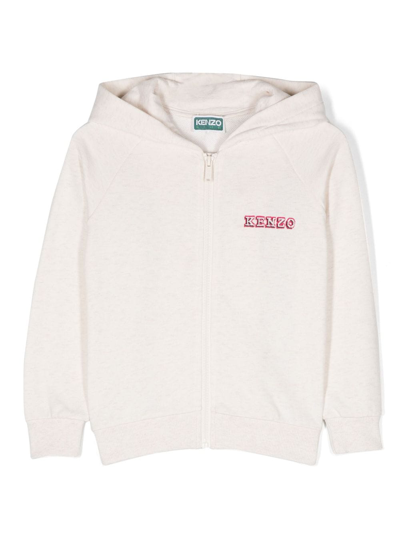 Kenzo Kids' Logo-print Zipped Cotton Cardigan In Neutrals