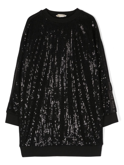 Michael Kors Kids' Logo-embellished Side-panels Sequin Dress In Black