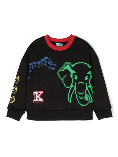 Kenzo Kids' 图案印花棉卫衣 In Blue