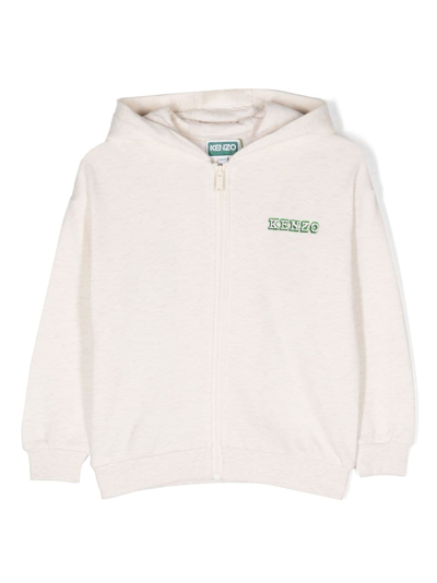 Kenzo Kids' Logo-embroidered Zip-up Hoodie In Neutrals