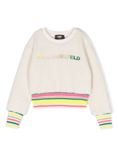 Karl Lagerfeld Kids' Embroidered-logo Faux-shearling Sweatshirt In White