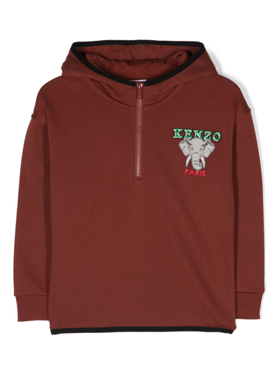 Kenzo Kids' Logo-embroidered Cotton Hoodie In Red