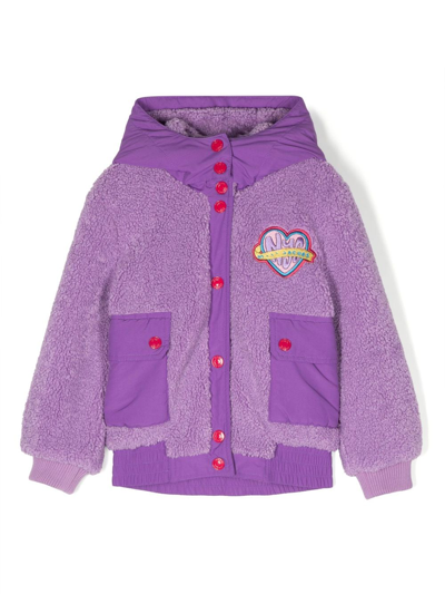 Marc Jacobs Kids' Faux-shearling Hooded Jacket In Purple