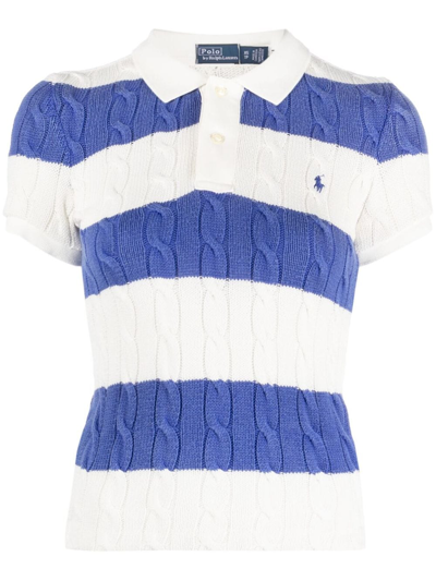 Polo Ralph Lauren Logo-embroidered Striped Cotton-knit Polo In Royal/antique Cream
