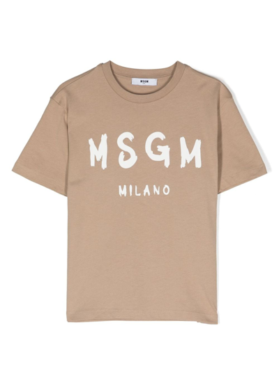 Msgm Logo-print Cotton T-shirt In Nude