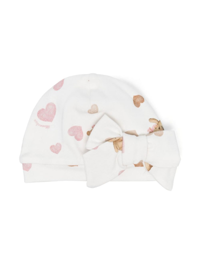 Monnalisa Babies' Teddy Bear Bow-detail Beanie In White