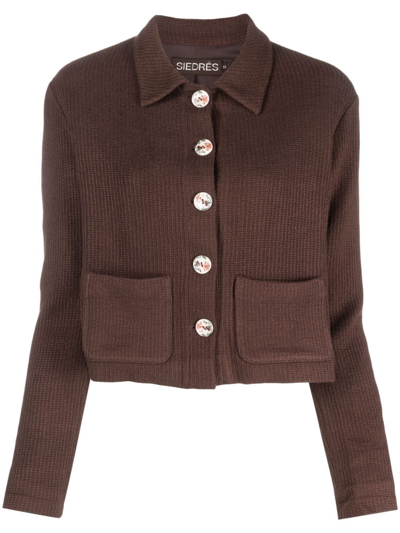 Siedres Yuna Knit Cropped Cardigan In Brown