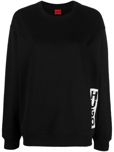 Hugo Logo-print Cotton Sweatshirt In Black