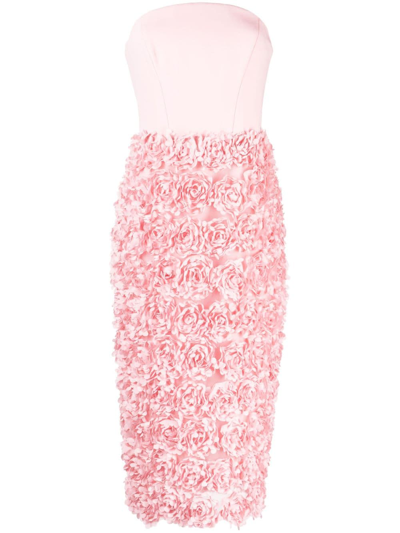 Marchesa Notte Floral-embroidery Strapless Midi Dress In Pink