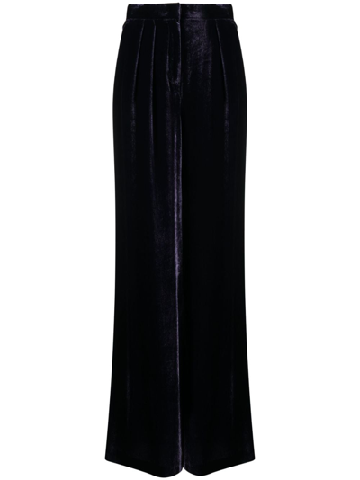 Alberta Ferretti High-waisted Velour Palazzo Pants In Purple