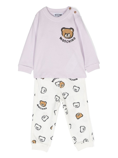 Moschino Babies' Teddy Bear 印花运动套装 In Purple