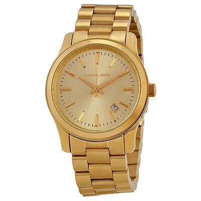 Pre-owned Michael Kors Runway Gold Tone Stainless Steel ,classic Bracelet Watch Mk5160