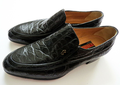 Pre-owned A.testoni Testoni Black Crocodile Alligator Leather Shoes Loafers 8.5 Us 41.5 Euro 7.5 Uk