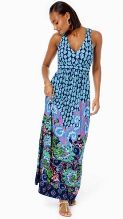 Pre-owned Lilly Pulitzer Giorgina Maxi Dress Multi Ride The Wave Engineered Sz 16 In Multicolor