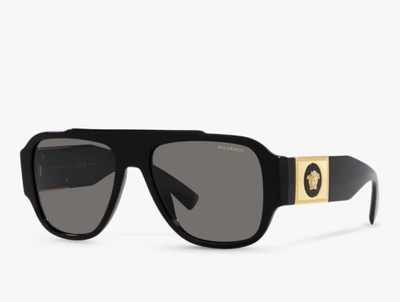 Pre-owned Versace Sunglasses Ve4436u Gb181 57mm Black / Dark Grey Polarized Lens In Gray