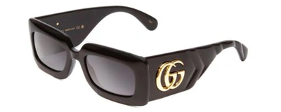 Pre-owned Gucci Gg0811s Ladies Rectangle Designer Sunglasses In Gloss Black Gold/grey 53mm In Gray