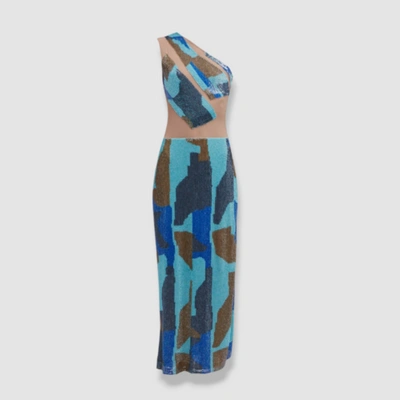 Pre-owned Cult Gaia $2598  Women's Blue Lillian One Shoulder Gown Dress Size 6