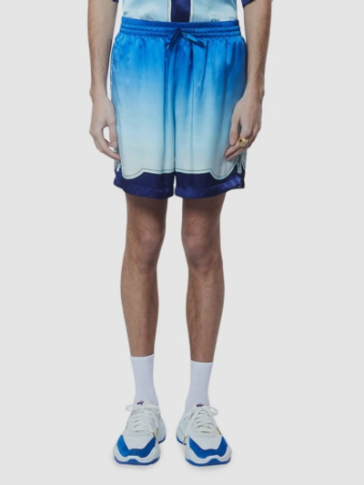 Pre-owned Casablanca $710  Men's Blue Ombré Silk Drawstring Shorts Size Xxl