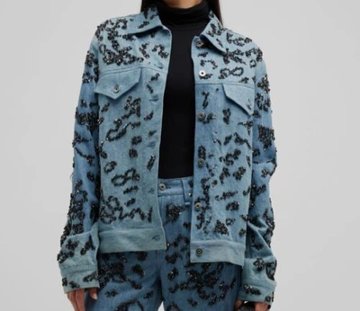 Pre-owned Rag & Bone $695  Women's Blue Sequin Denim Trucker Jacket Size S