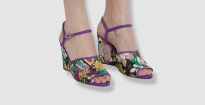 Pre-owned La Doublej $760  Women's Purple Floral Ankle-strap Wedge Sandals Shoes Size 39/9