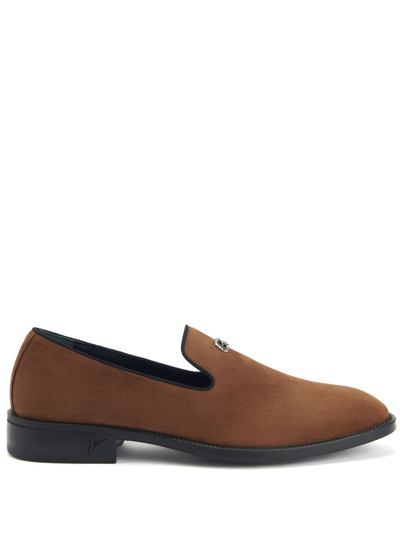 Giuseppe Zanotti Almond-toe Suede Loafers In Brown