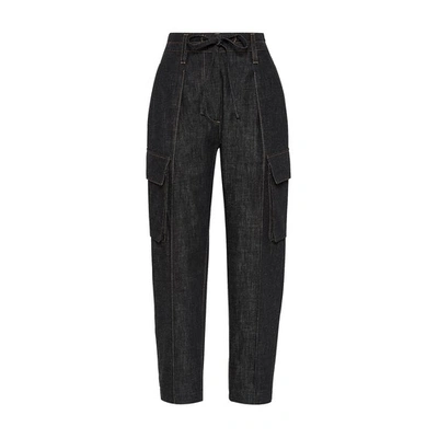 Brunello Cucinelli Denim Baggy Trousers In Black
