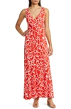 Loveappella Empire Waist Jersey Maxi Dress In Spicy Orange