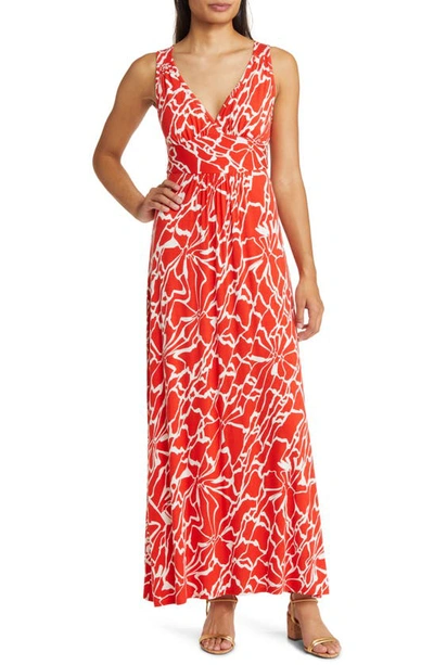 Loveappella Empire Waist Jersey Maxi Dress In Spicy Orange