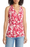 Loveappella Print Faux Wrap Tank In Magenta/ Ivory