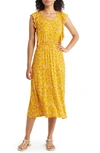 Loveappella Floral Print Flutter Sleeve Dress In Sunflower