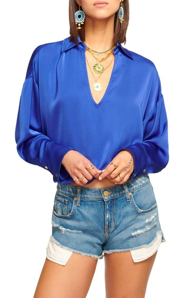 Ramy Brook Perry Satin Blouse In Cabana Blue