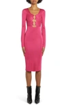 Tom Ford Ring Cutout Long-sleeve Shiny Viscose Dress In Bright Rose