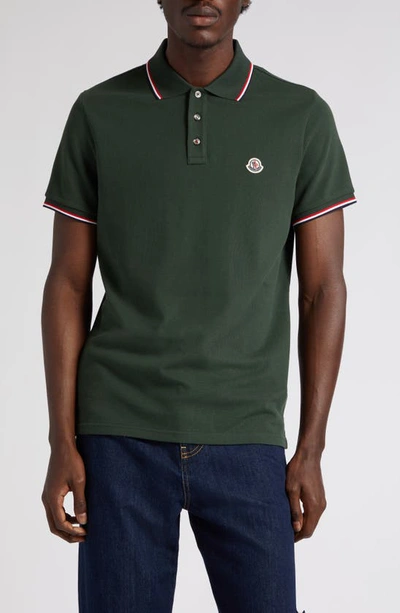 Moncler Logo-patch Cotton-piqué Polo Shirt In Green